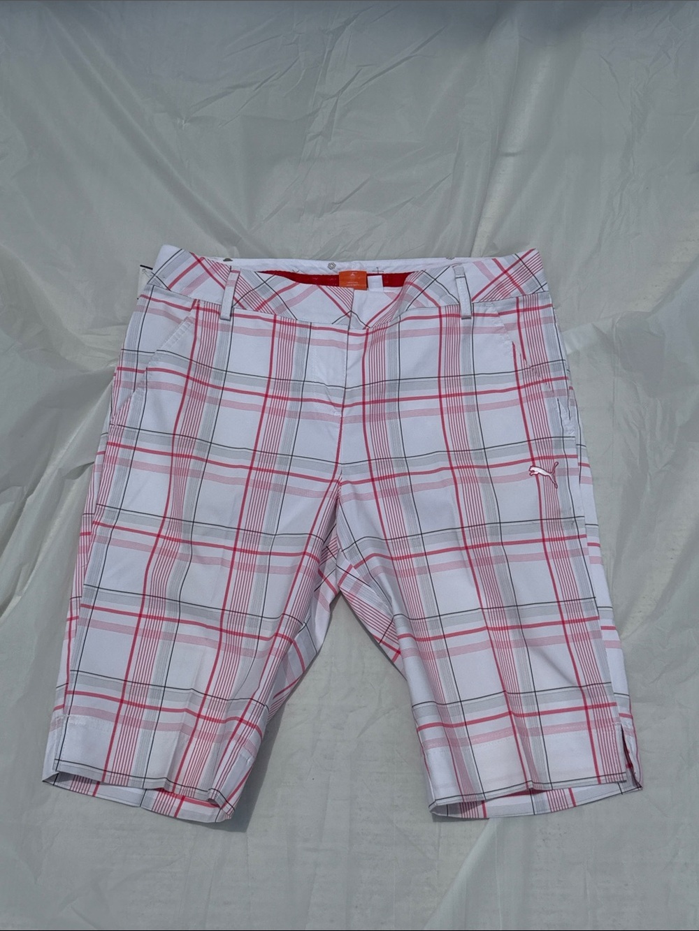 Puma White and Pink Plaid Golf Shorts